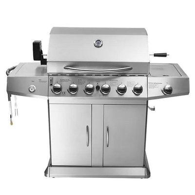 내각 휠과 고온 에나멜 6 버너 가스 BBQ 그릴