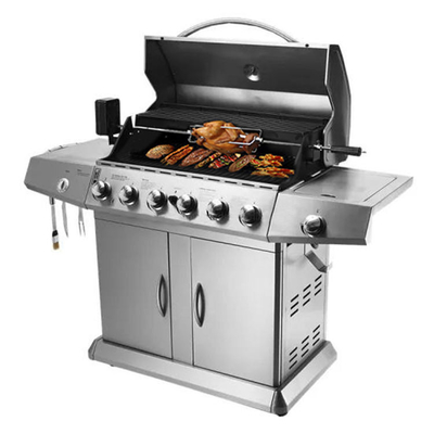내각 휠과 고온 에나멜 6 버너 가스 BBQ 그릴